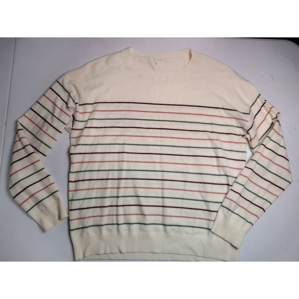 Tea n Rose Cream Multi Color Striped Crewneck Sweater Viscose Blend Large